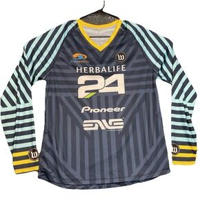 Wattie Ink T-Shirt Mens Large Multi Stretch Sponsor Logos Long Sleeve V-Neck